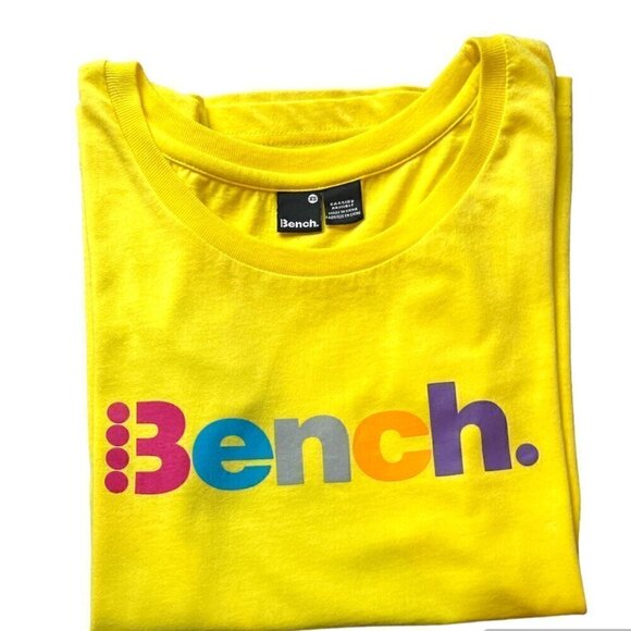 Bench Women's Baby T Shirt Capped Sleeves Soft Bright Yellow Graphic Tee Size XS - Picture 6 of 7